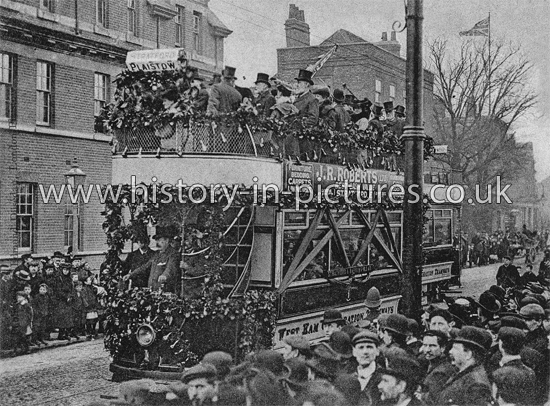 The First Electric Tram-car in Plaistow, London.  Feb 27th 1904.